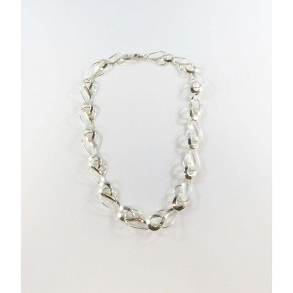 18" Sterling Silver Designer Style Fancy Twisted Metal Link Necklace Sterling TT - Picture 1 of 15